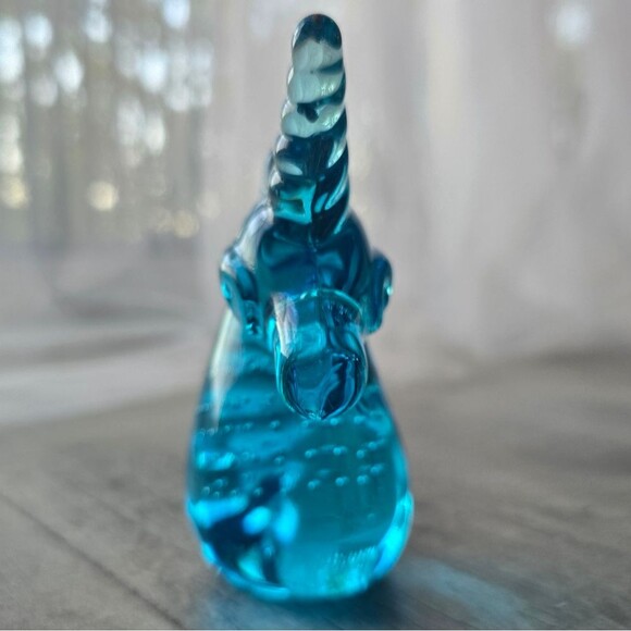 Blown Glass Unicorn Turquoise Clear Paperweight Gift Controlled Bubbles Vintage - Picture 4 of 8